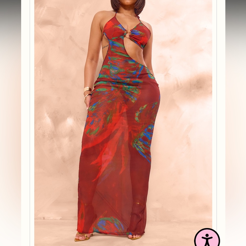 PrettyLittleThing Red and Blue Maxi Dress